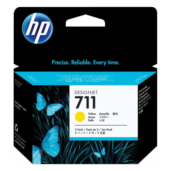 HP 711 JAUNE - PACK DE 3 CARTOUCHES D'ENCRE HP D'ORIGINE (CZ136A)