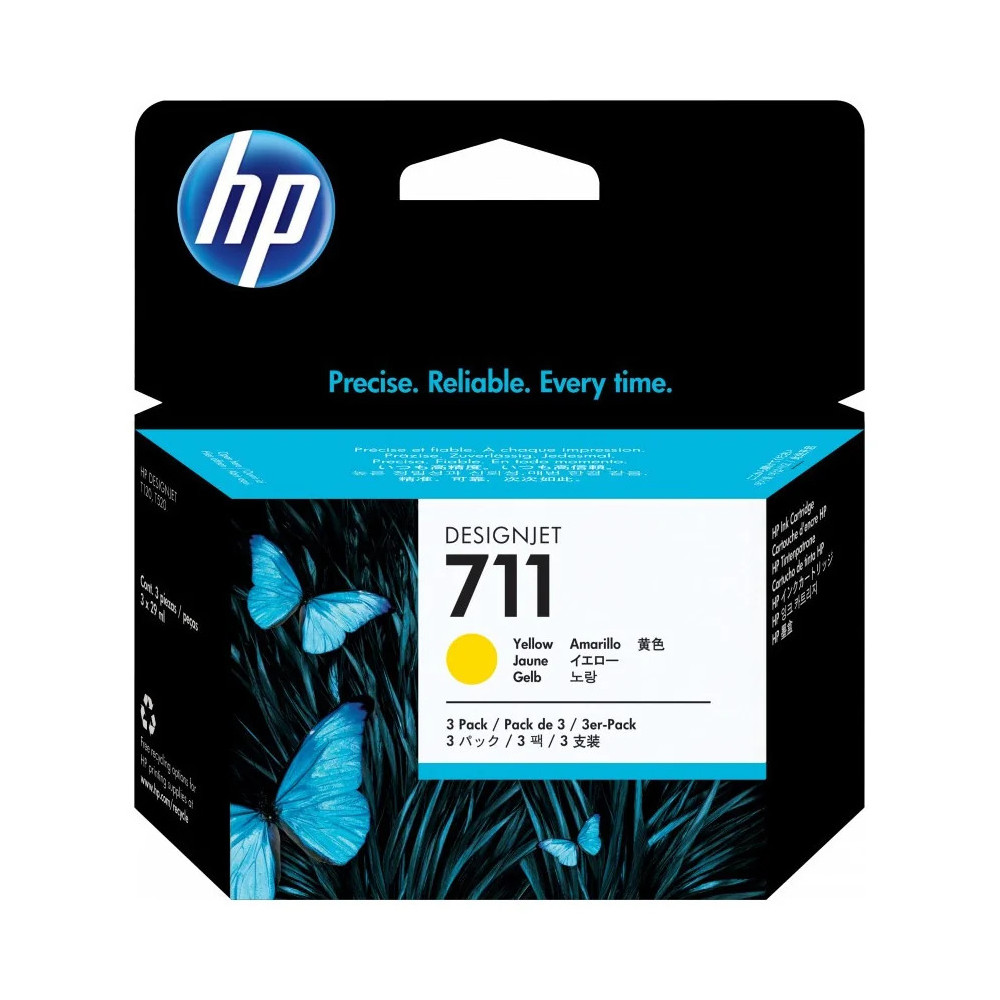 HP 711 JAUNE - PACK DE 3 CARTOUCHES D'ENCRE HP D'ORIGINE (CZ136A)