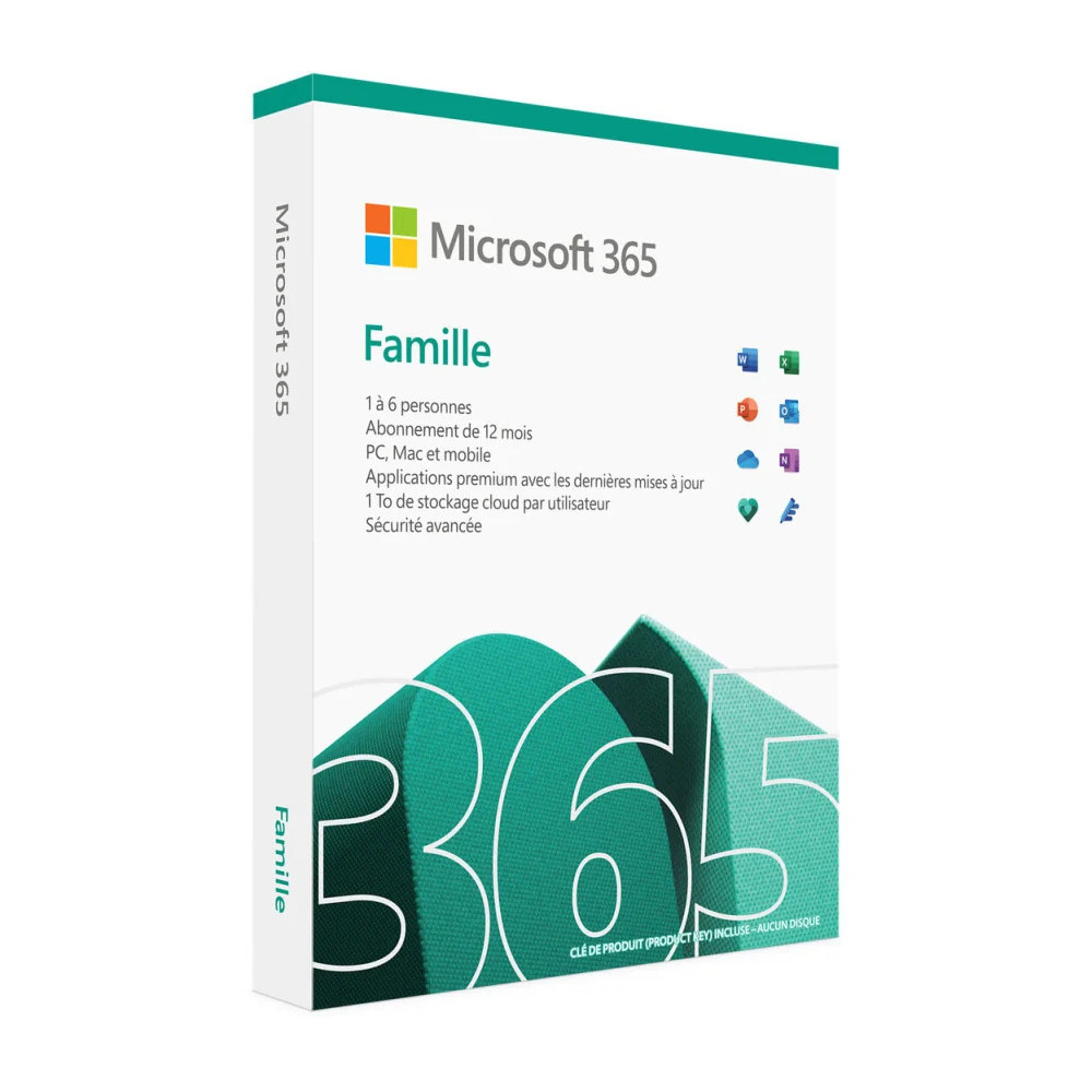 MICROSOFT 365 FAMILLE FRANÇAIS - ABONNEMENT 12 MOIS POUR 6 PERSONNES (PC, MAC, IOS ET ANDROID) (6GQ-01574)