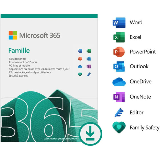 MICROSOFT 365 FAMILLE FRANÇAIS - ABONNEMENT 12 MOIS POUR 6 PERSONNES (PC, MAC, IOS ET ANDROID) (6GQ-01574)