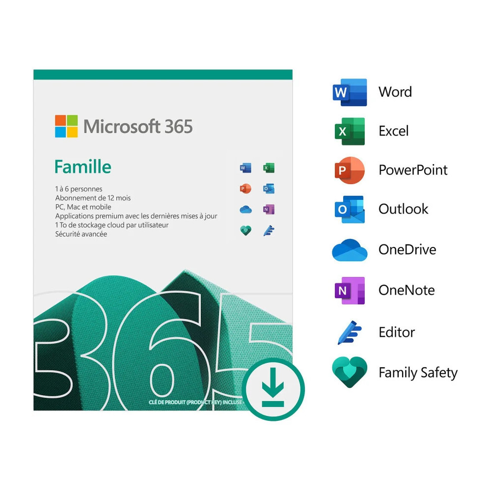 MICROSOFT 365 FAMILLE FRANÇAIS - ABONNEMENT 12 MOIS POUR 6 PERSONNES (PC, MAC, IOS ET ANDROID) (6GQ-01574)