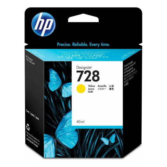 HP 728 JAUNE - CARTOUCHE D'ENCRE HP D'ORIGINE (F9J61A)