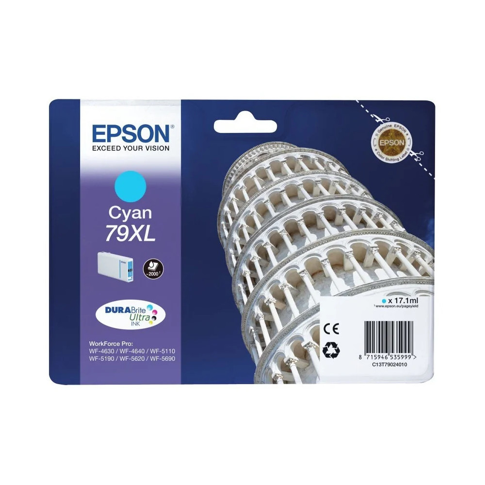 EPSON 79XL CYAN - CARTOUCHE D'ENCRE EPSON "TOUR DE PISE" D'ORIGINE (C13T79024010)