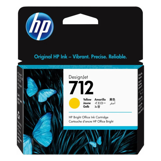 HP 712 JAUNE - CARTOUCHE D'ENCRE HP D'ORIGINE (3ED69A)