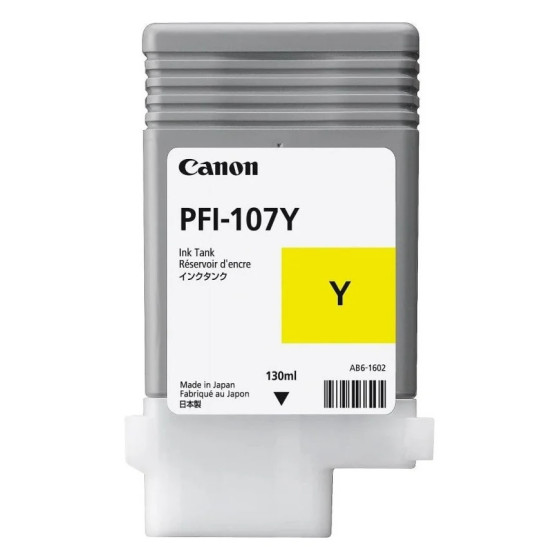CANON PFI-107Y JAUNE 130 ML - BOUTEILLE D'ENCRE CANON D'ORIGINE (6708B001AA)