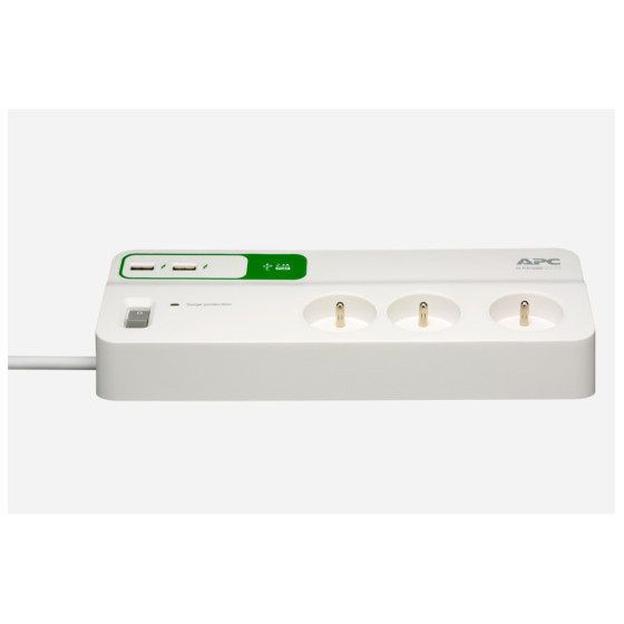 BLOC PARAFOUDRE APC ESSENTIAL SURGEARREST 6 PRISES FRANCE 230V AVEC 2 PORTS DE CHARGEMENT USB