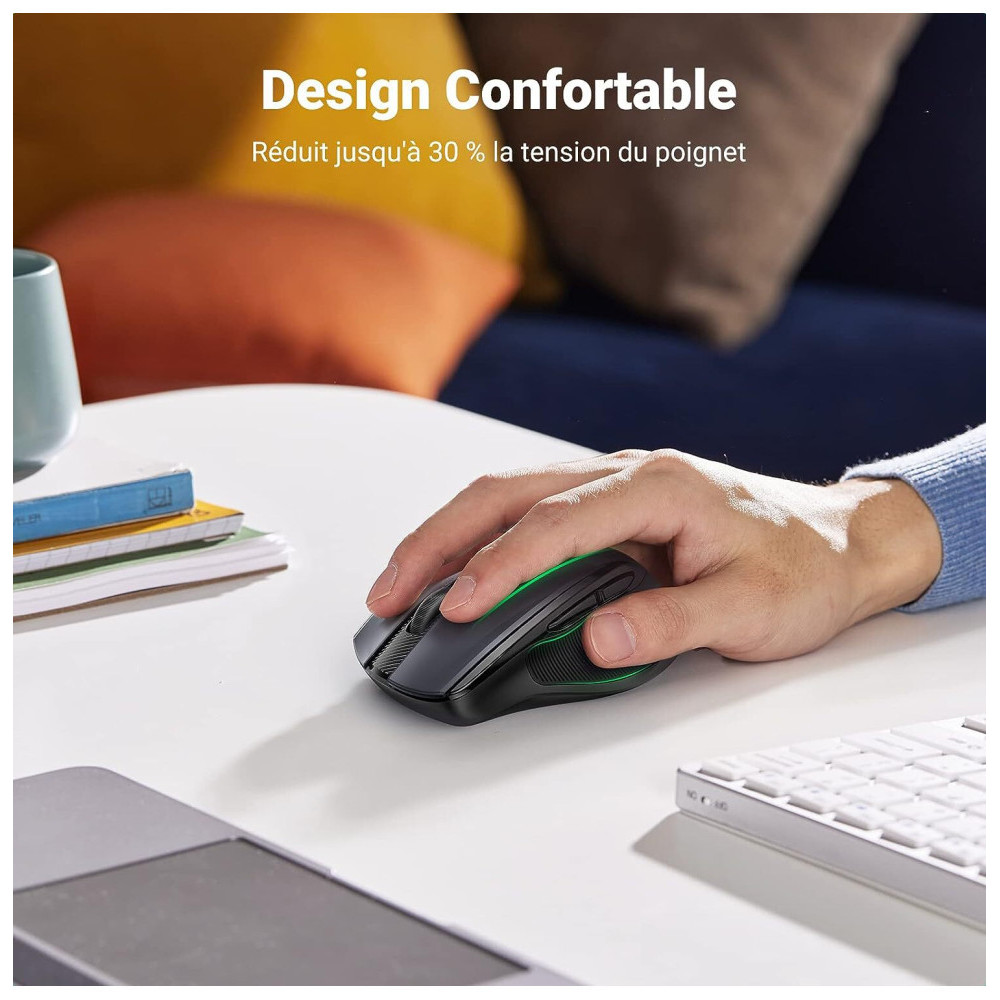  Souris sans fil Ugreen Design Ergonomique 2.4GHz - Noir (90545)
