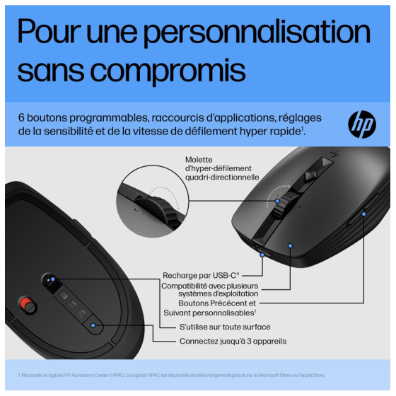  HP Souris silencieuse rechargeable 710 Souris silencieuse rechargeable HP 710  (6E6F2AA)