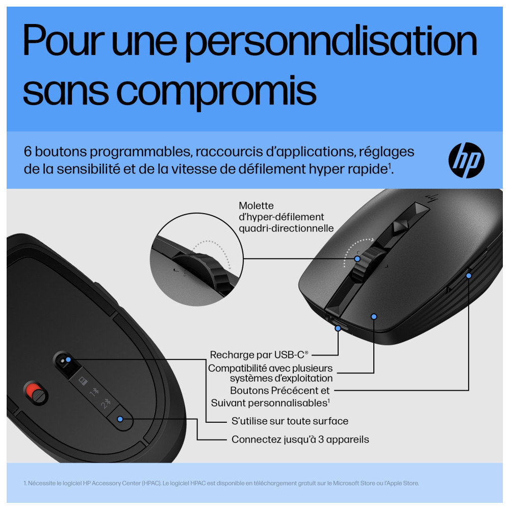  HP Souris silencieuse rechargeable 710 Souris silencieuse rechargeable HP 710  (6E6F2AA)