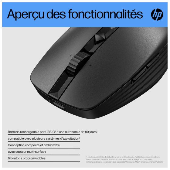  HP Souris silencieuse rechargeable 710 Souris silencieuse rechargeable HP 710  (6E6F2AA)