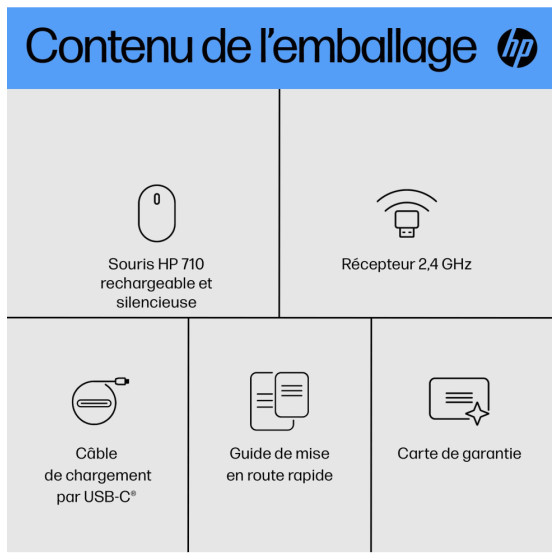  HP Souris silencieuse rechargeable 710 Souris silencieuse rechargeable HP 710  (6E6F2AA)