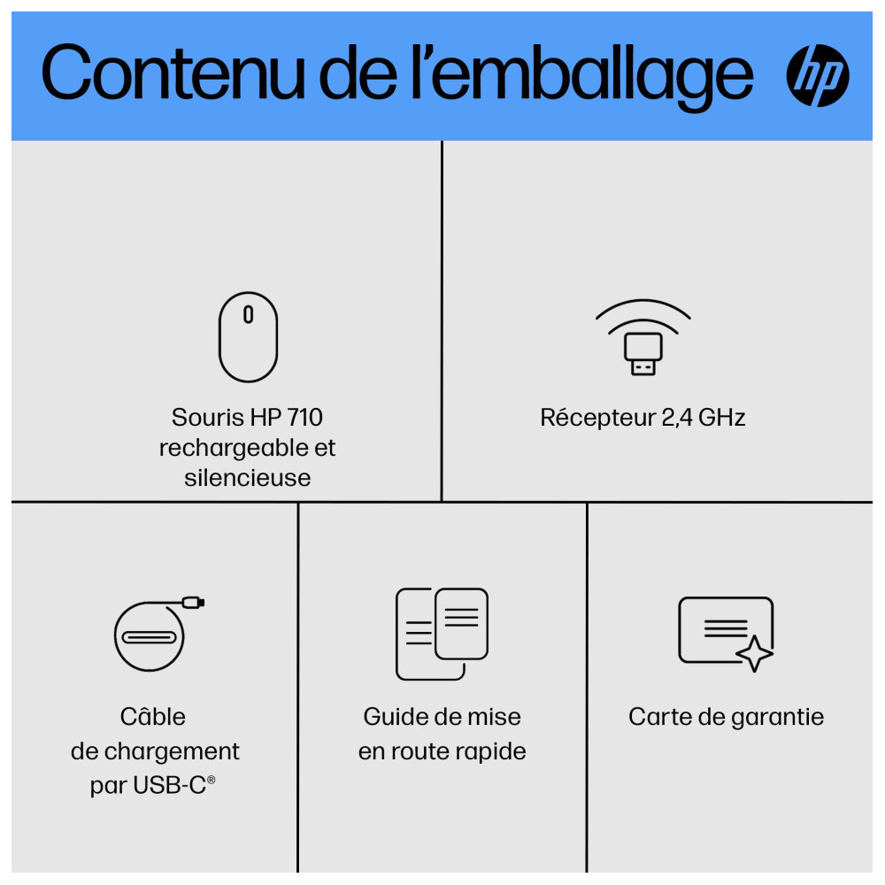  HP Souris silencieuse rechargeable 710 Souris silencieuse rechargeable HP 710  (6E6F2AA)