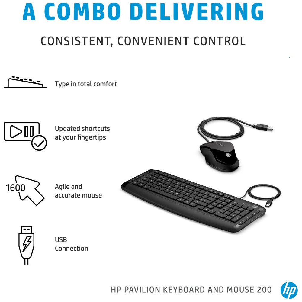  Clavier et souris filaires HP 200 AZERTY (9DF28AA)
