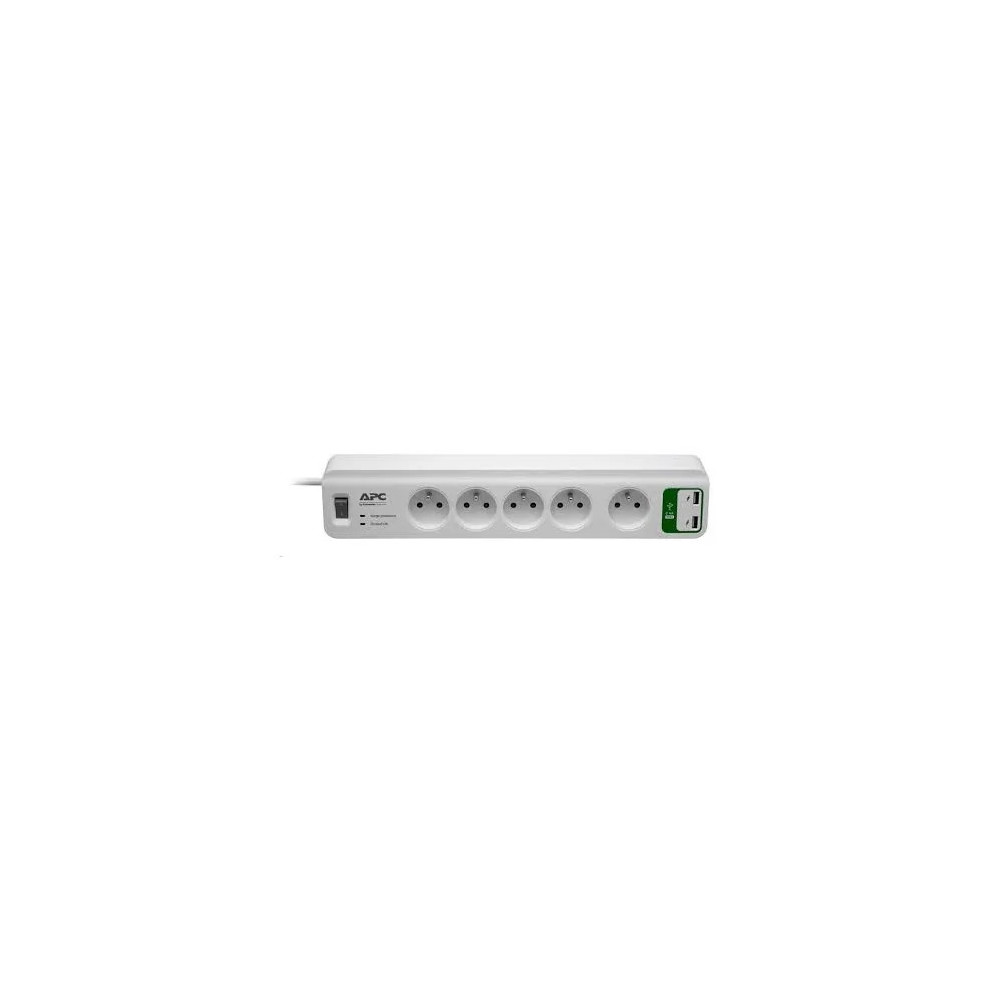 BLOC PARAFOUDRE APC 5 PRISES FRANCE 230V AVEC 2 PORTS DE CHARGEMENT USB (PM5U-FR)