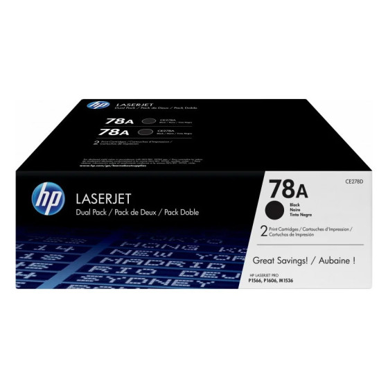HP 78A NOIR (CE278AD) - PACK DE 2 TONERS HP LASERJET D'ORIGINE