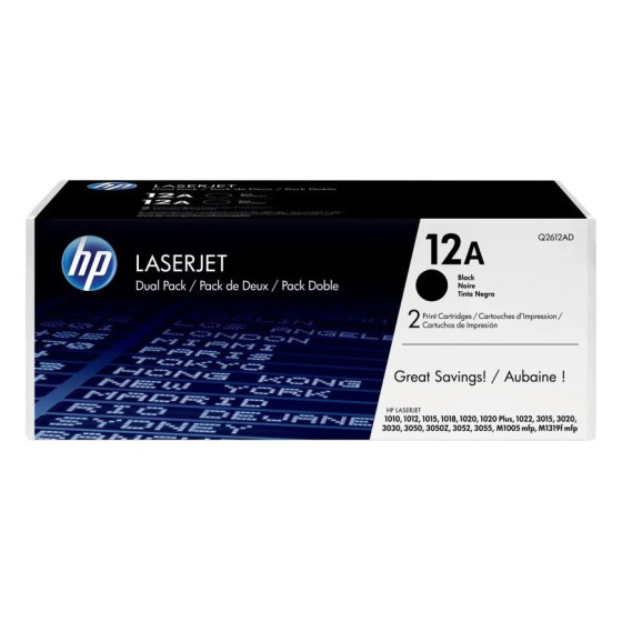 HP 12A NOIR (Q2612AD) - PACK DE 2 TONERS HP LASERJET D'ORIGINE
