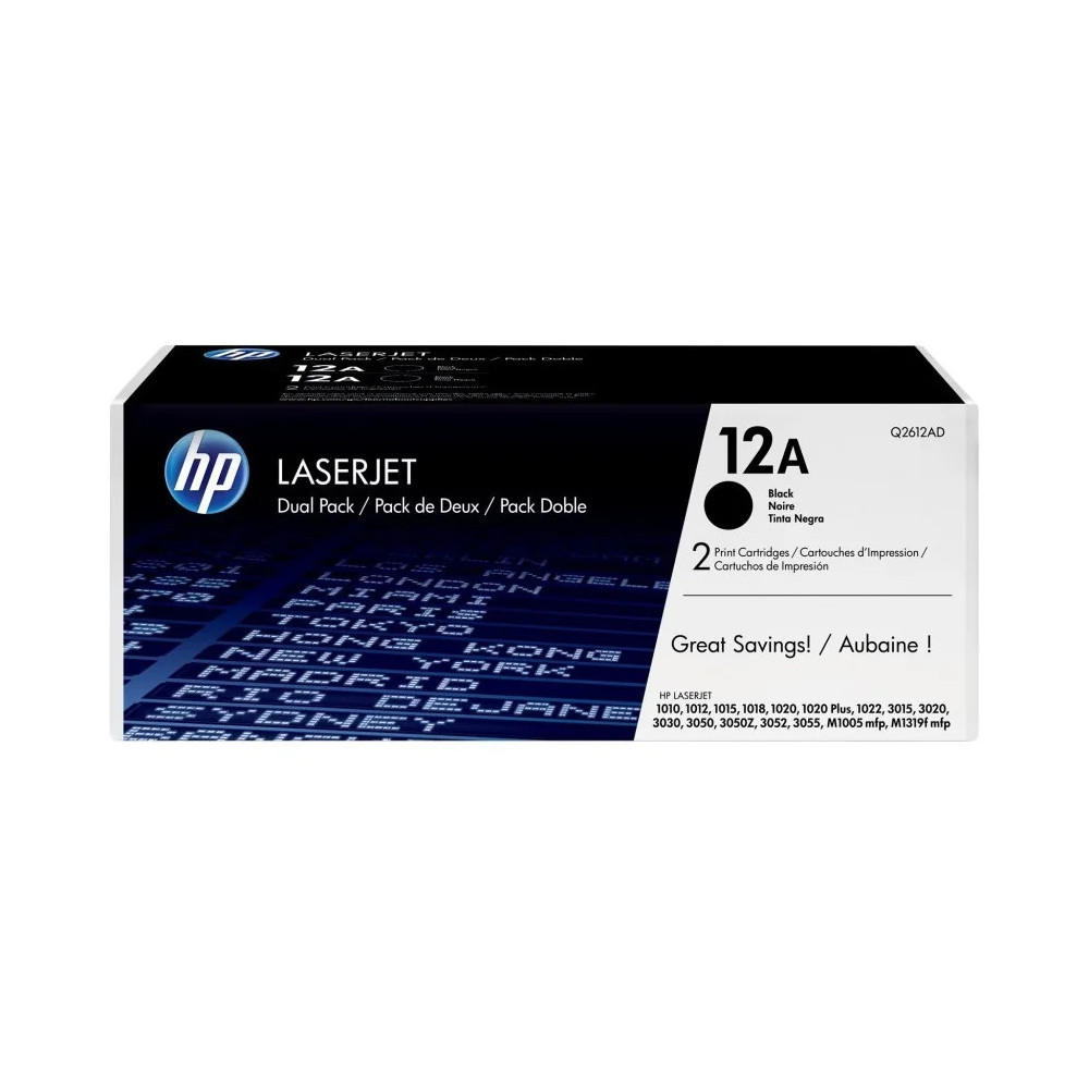 HP 12A NOIR (Q2612AD) - PACK DE 2 TONERS HP LASERJET D'ORIGINE