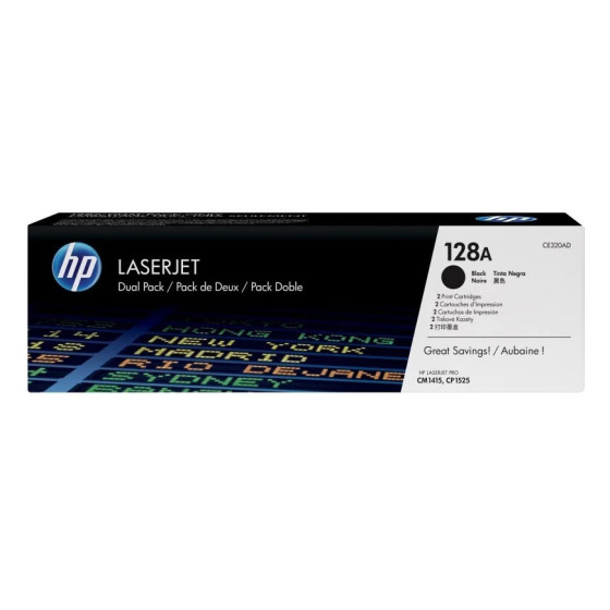 HP 128A NOIR (CE320AD) - PACK DE 2 TONERS HP LASERJET D'ORIGINE