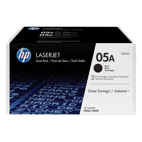 HP 05A NOIR (CE505D) - PACK DE 2 TONERS HP LASERJET D'ORIGINE