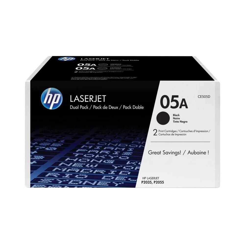 HP 05A NOIR (CE505D) - PACK DE 2 TONERS HP LASERJET D'ORIGINE