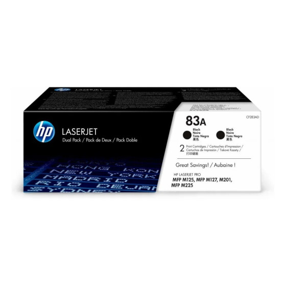 HP 83A NOIR (CF283AF) - PACK DE 2 TONERS HP LASERJET D'ORIGINE