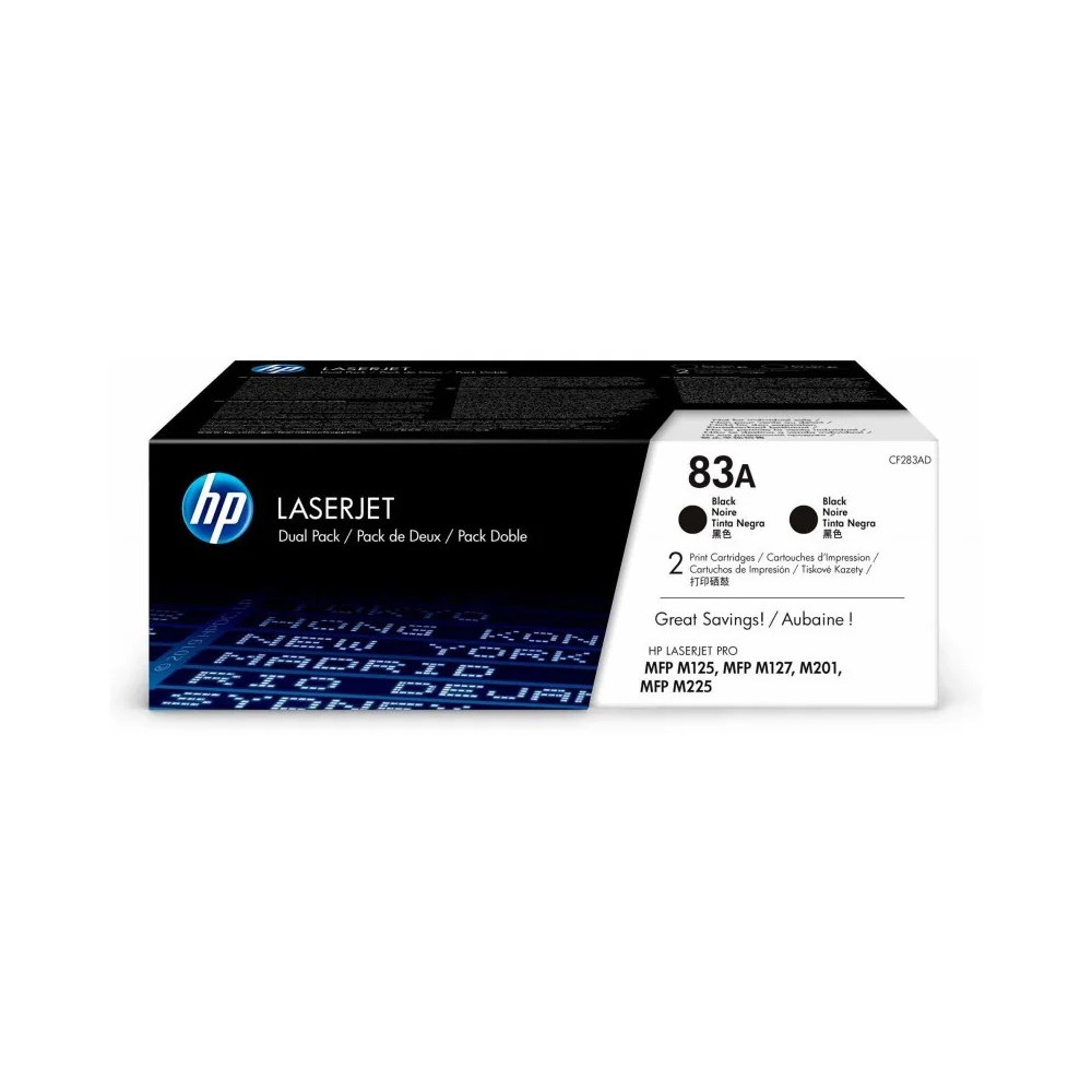 HP 83A NOIR (CF283AF) - PACK DE 2 TONERS HP LASERJET D'ORIGINE