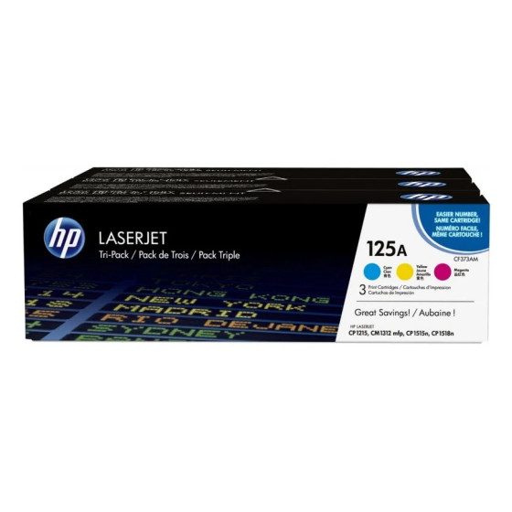 HP 125A CYAN/MAGENTA/JAUNE (CF373AM) - PACK DE 3 TONERS COULEUR HP LASERJET D'ORIGINE
