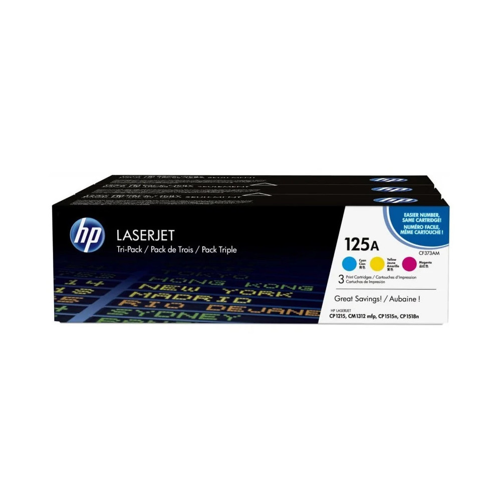 HP 125A CYAN/MAGENTA/JAUNE (CF373AM) - PACK DE 3 TONERS COULEUR HP LASERJET D'ORIGINE