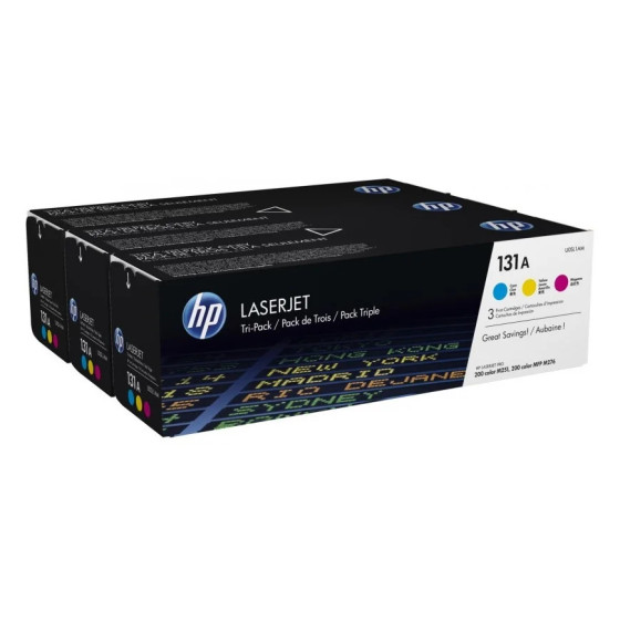 HP 131A CYAN/MAGENTA/JAUNE (U0SL1AM) - PACK DE 3 TONERS COULEUR HP LASERJET D'ORIGINE