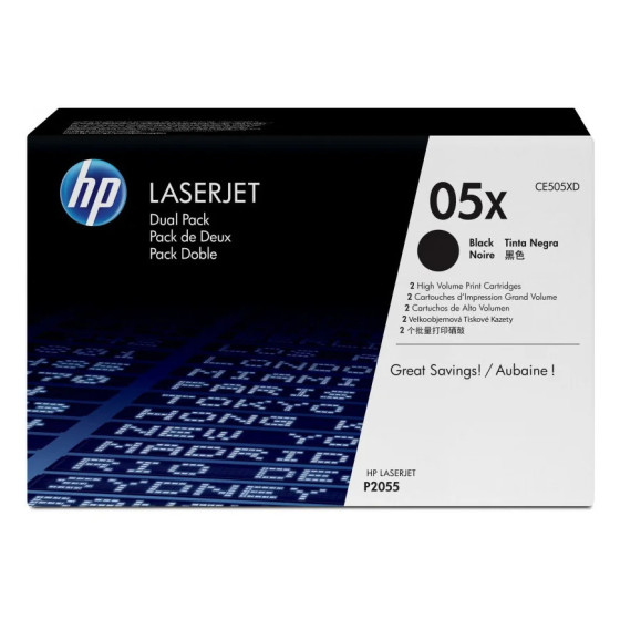 HP 05X NOIR (CE505XD) - PACK DE 2 TONERS HP LASERJET D'ORIGINE