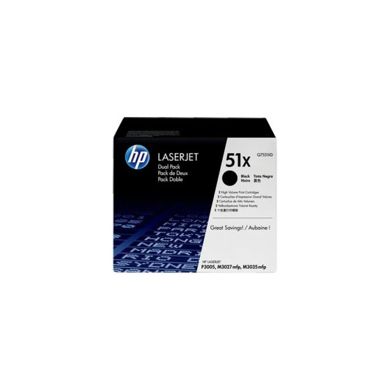 HP 51X NOIR (Q7551XD) - PACK DE 2 TONERS GRANDE CAPACITÉ HP LASERJET D'ORIGINE