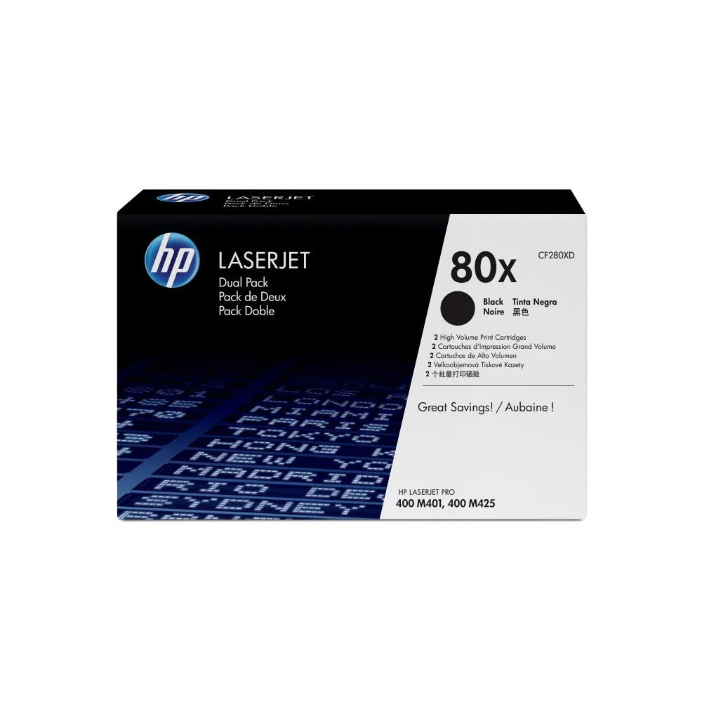 HP 80X NOIR (CF280XD) - PACK DE 2 TONERS GRANDE CAPACITÉ HP LASERJET D'ORIGINE