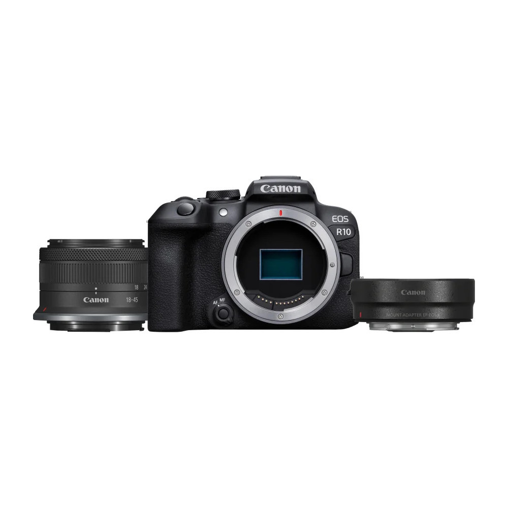 APPAREIL PHOTO HYBRIDE CANON EOS R10 + OBJECTIF RF-S 18-45MM F4.5-6.3 IS STM + BAGUE D'ADAPTATION MONTURE EF-EOS R (5331C038AA)
