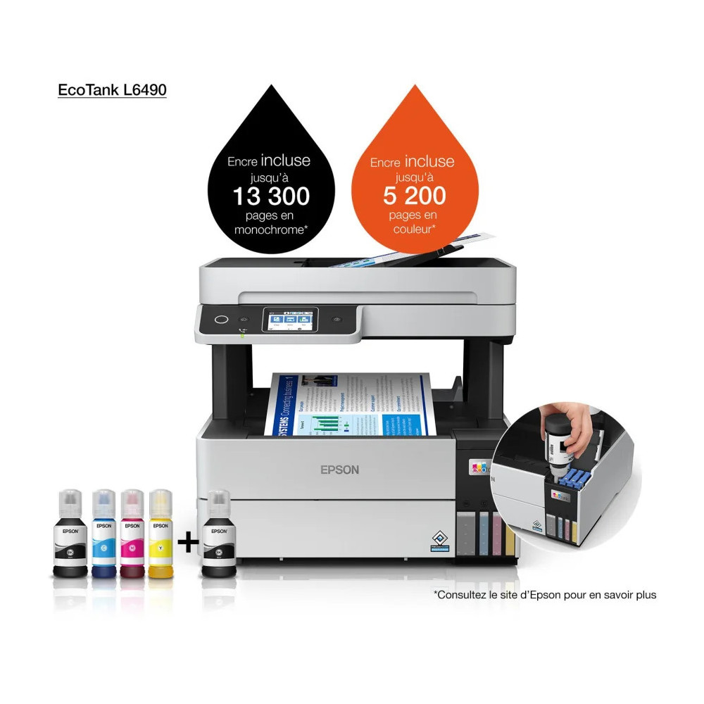EPSON ECOTANK L6490 IMPRIMANTE MULTIFONCTION À RÉSERVOIRS RECHARGEABLES (C11CJ88404)